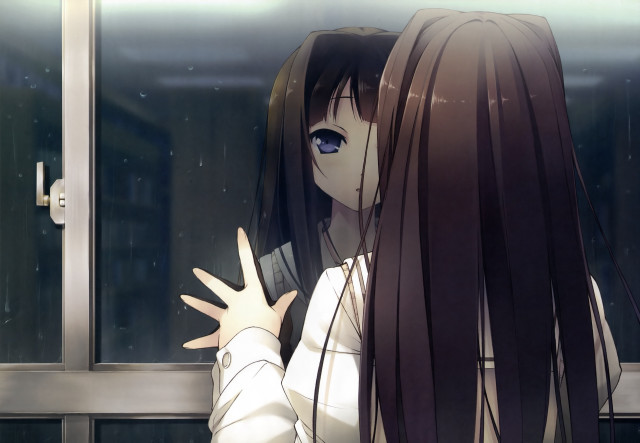 Girl long hair window hands free wallpaper for desktop - medium preview image