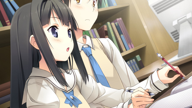 Two people sitting desk pen free wallpaper - medium preview image