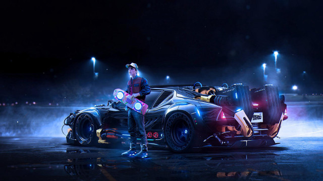 Man car neon light woman free wallpaper - medium preview image