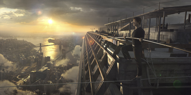 Man ledge city sunset cloudy free wallpaper - medium preview image