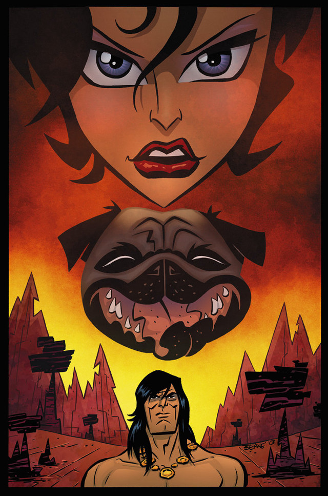 Woman dog demon red yellow free wallpaper - medium preview image