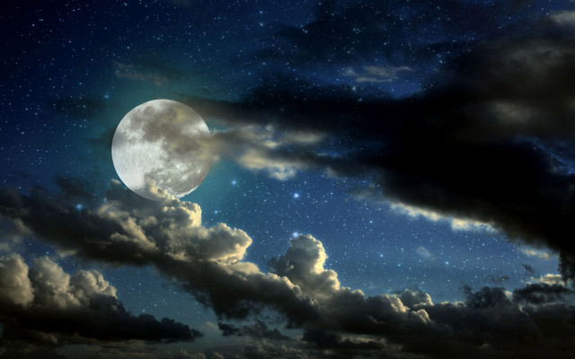 Full moon clouds stars night free wallpaper - medium preview image