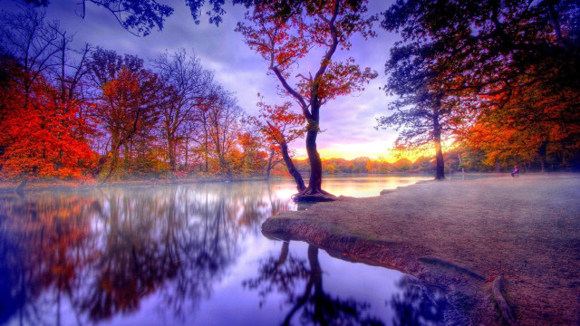 Lake trees colorful sky clouds free wallpaper - medium preview image
