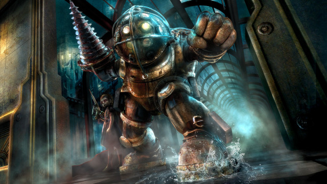 Giant robot futuristic setting man free wallpaper - medium preview image