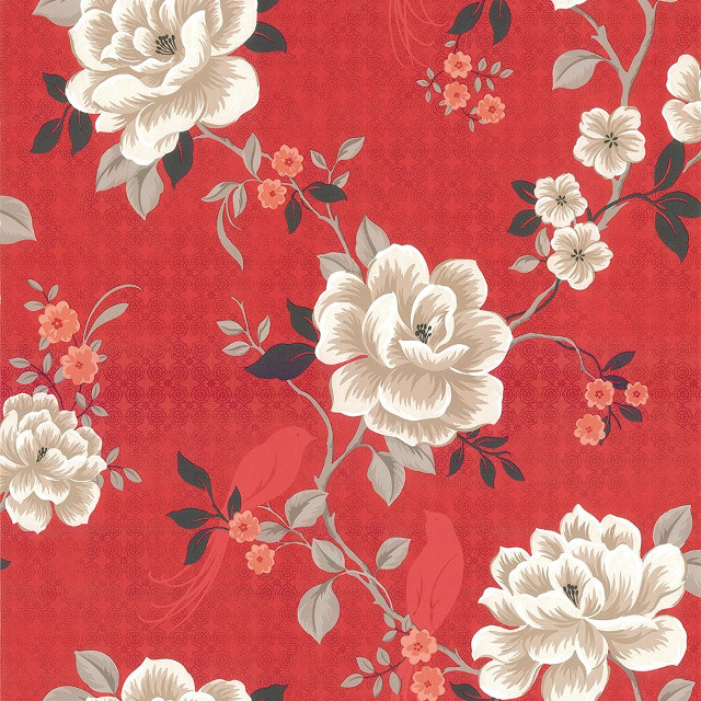 Red background white flowers leaves free wallpaper - medium preview image