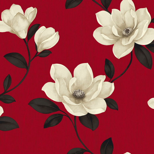 Red background white flowers black free wallpaper - medium preview image