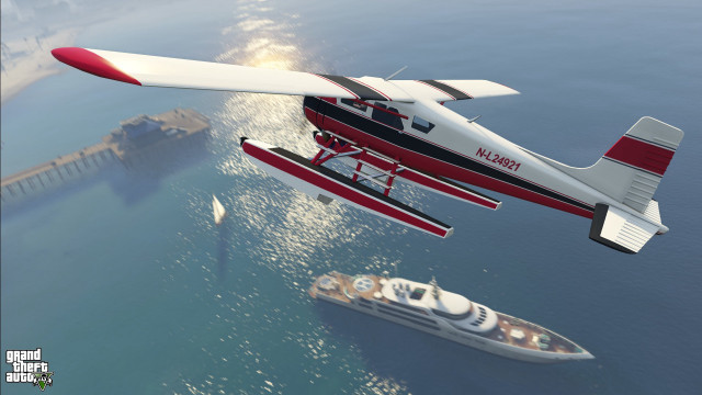 Small plane boat ocean pier free wallpaper - medium preview image