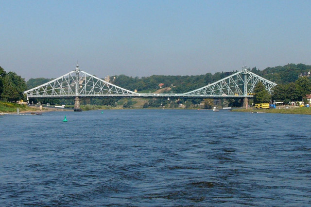 Bridge river boat yellow truck free wallpaper - medium preview image