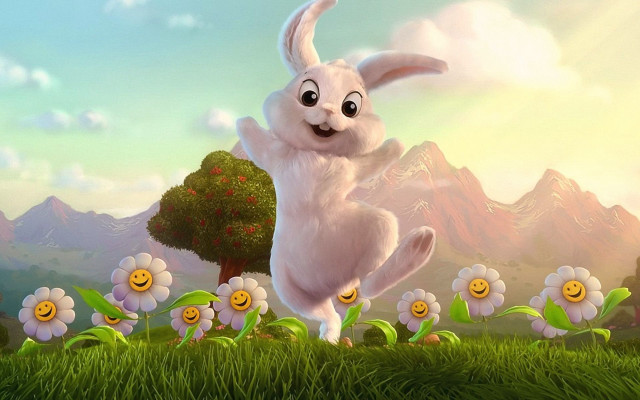 Cartoon bunny jumping field flowers #4 free wallpaper - medium preview image
