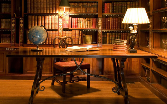 Desk lamp bookcase globe library free wallpaper - medium preview image