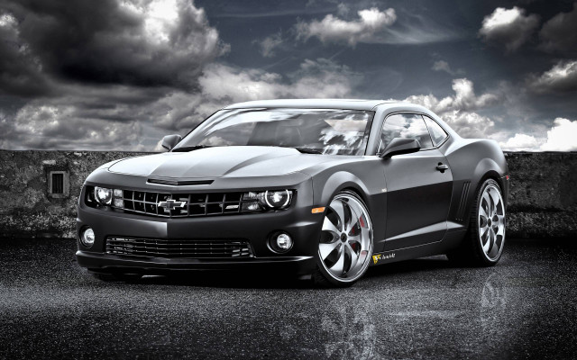 Chevrolet camaro black white cloudy #2 free wallpaper - medium preview image