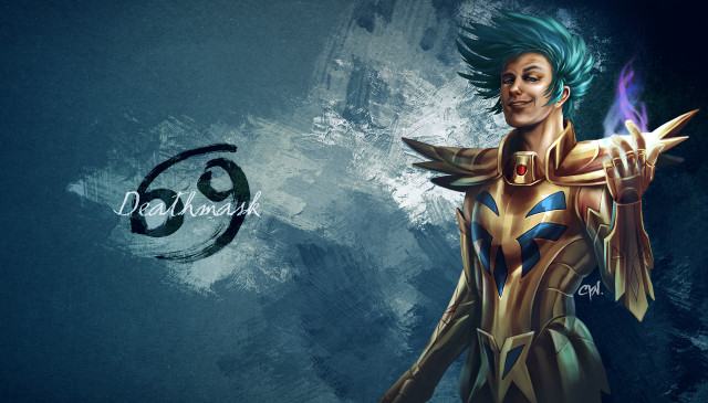 Woman blue hair gold outfit free wallpaper - medium preview image