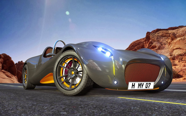 Futuristic car desert road mountains free wallpaper - medium preview image