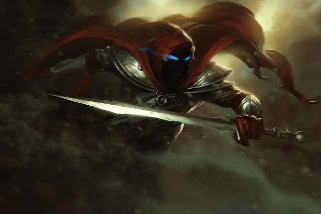 Man red cape sword dark free wallpaper - medium preview image
