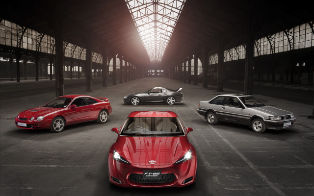 Four cars parked garage ceilinged free wallpaper - medium preview image