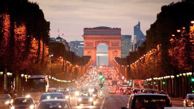 Busy street cars bridge dusk free wallpaper - medium preview image