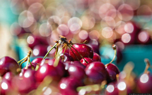 Cherries table bokeh macro professional free wallpaper - medium preview image