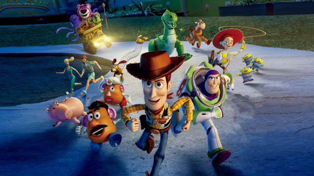 Animated characters sidewalk building sky free wallpaper - medium preview image