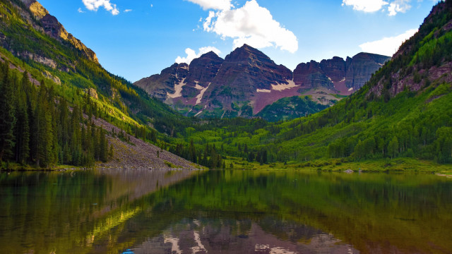 Mountain lake trees blue sky #5 free wallpaper - medium preview image