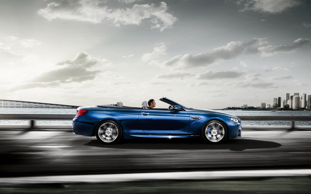 Blue convertible car road bridge free wallpaper - medium preview image