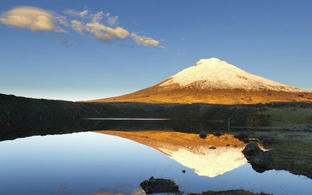 Mountain reflection water sky clouds free wallpaper - medium preview image