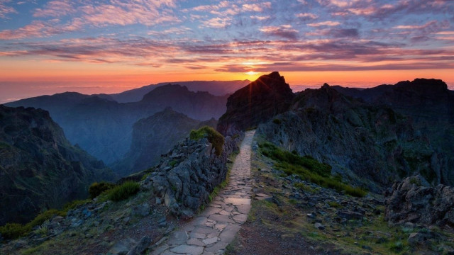 Path mountain sunset view distant free wallpaper - medium preview image