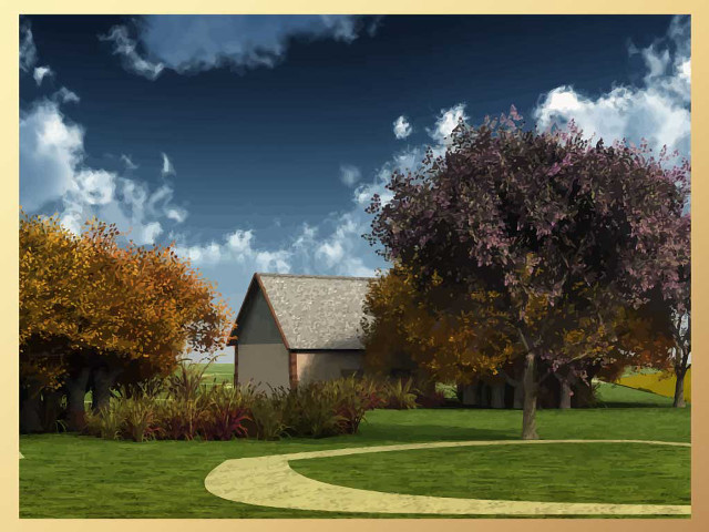House field path trees clouds free wallpaper - medium preview image