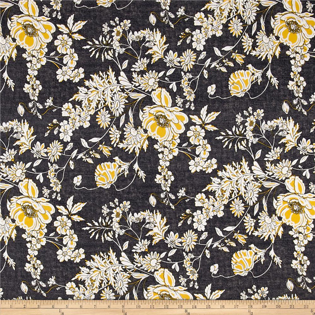 Black yellow floral print fabric free wallpaper - medium preview image