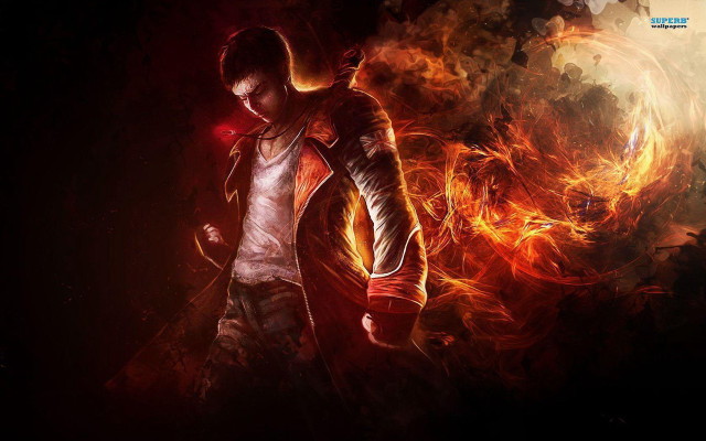 Man leather jacket fire background free wallpaper - medium preview image