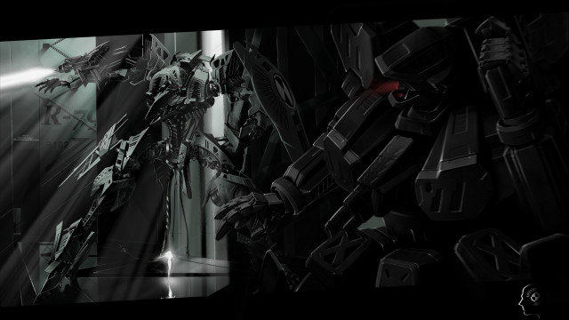 Black white robot mirror light free wallpaper for desktop - medium preview image