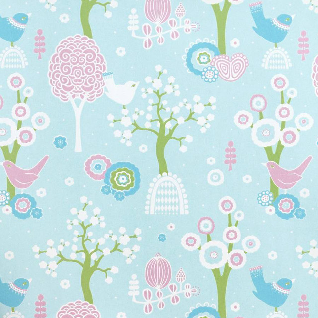 Blue background trees birds pattern free wallpaper - medium preview image