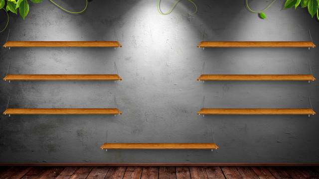 Shelves plants wall wooden floor free wallpaper - medium preview image