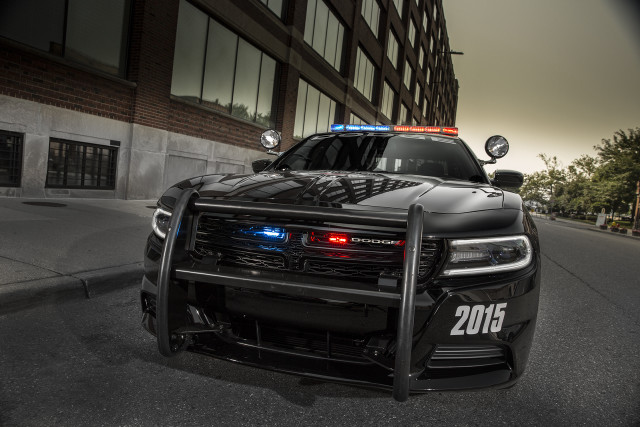 Police car parked road building free wallpaper - medium preview image