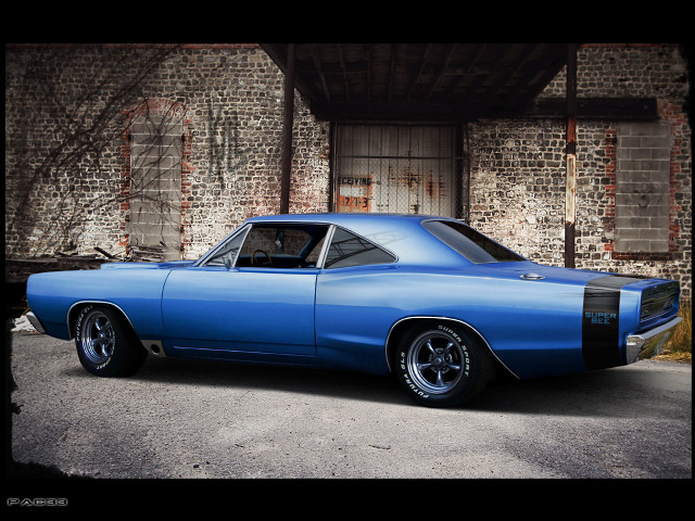 Blue car brick building door free wallpaper - medium preview image