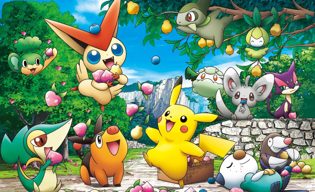 Pokemon park starters trees stonewall free wallpaper - medium preview image