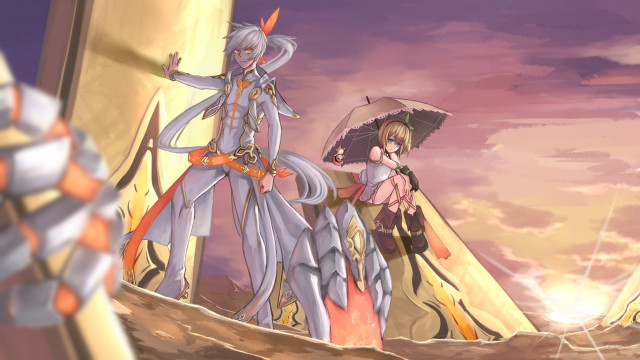 Anime couple hill sky background free wallpaper for desktop - medium preview image