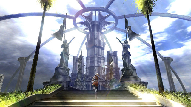 Man stairs tallbuilding statues palmtrees free wallpaper - medium preview image
