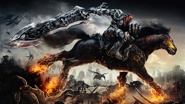 Man horse fire city people free wallpaper - medium preview image