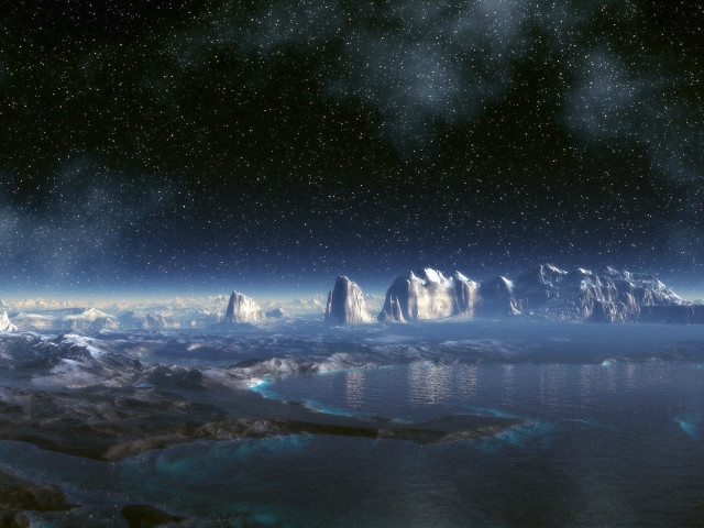 Distant planet mountains lake scenery free wallpaper - medium preview image
