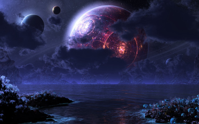 Planet red blue swirl sky free wallpaper - medium preview image