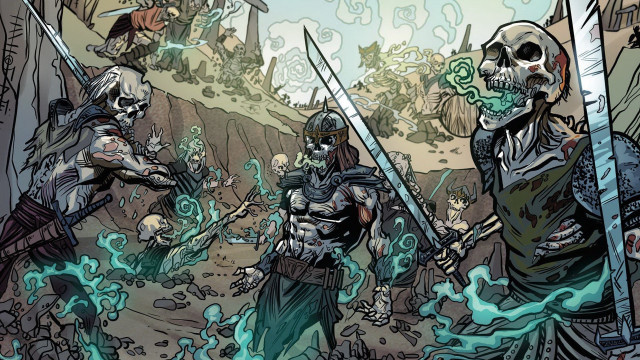 Swords skulls cave group people free wallpaper - medium preview image