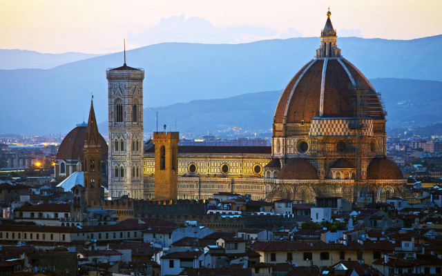 City cathedral clocktower dusk mountains free wallpaper - medium preview image