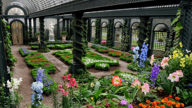 Garden flower statue bridge brick free wallpaper - medium preview image