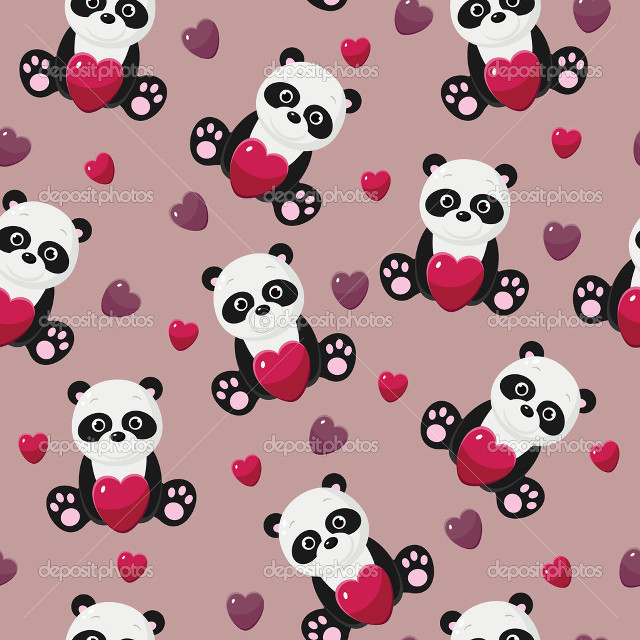 Panda heart paws pink background free wallpaper - medium preview image