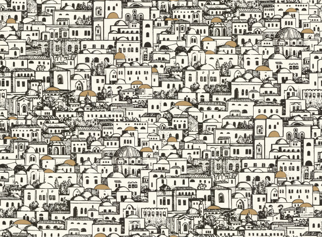 Black white cityscape buildings trees free wallpaper - medium preview image