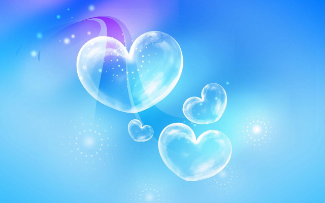 Blue background three hearts floating free wallpaper - medium preview image