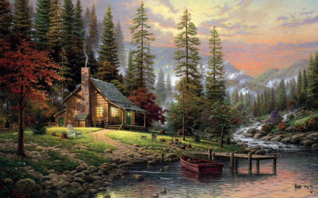 Cabin river boat ducks water #2 free wallpaper - medium preview image