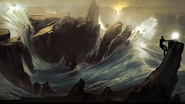 Man cliff water flashlight headlamp free wallpaper - medium preview image