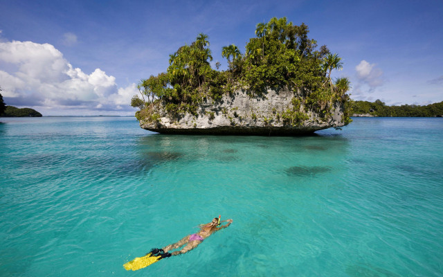 Swimming ocean rock island water free wallpaper - medium preview image