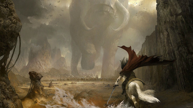 Man horse cave giant animals free wallpaper - medium preview image